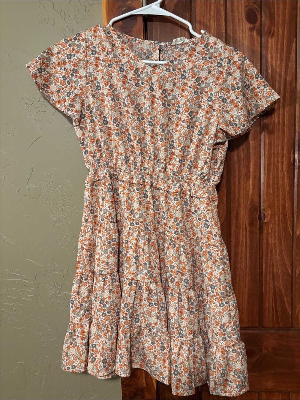 Hayden Girls Orange Floral Short Sleeve Tiered Dress